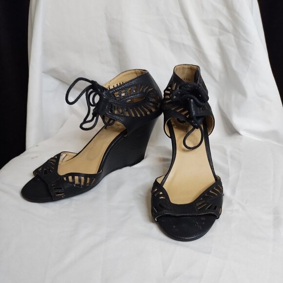 Black Tie-Up Wedge - Size 8.5 - Picture 1 of 7